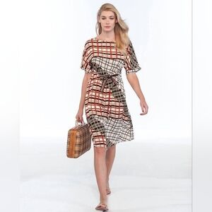 {Diana Gallesi} Italian Designer "Spicy Summer" Mixed Print Plaid Belted